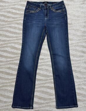 Earl Jeans Embellished Thick Stitch Jeans Blue Denim Slim Boot Stretch Womens 10